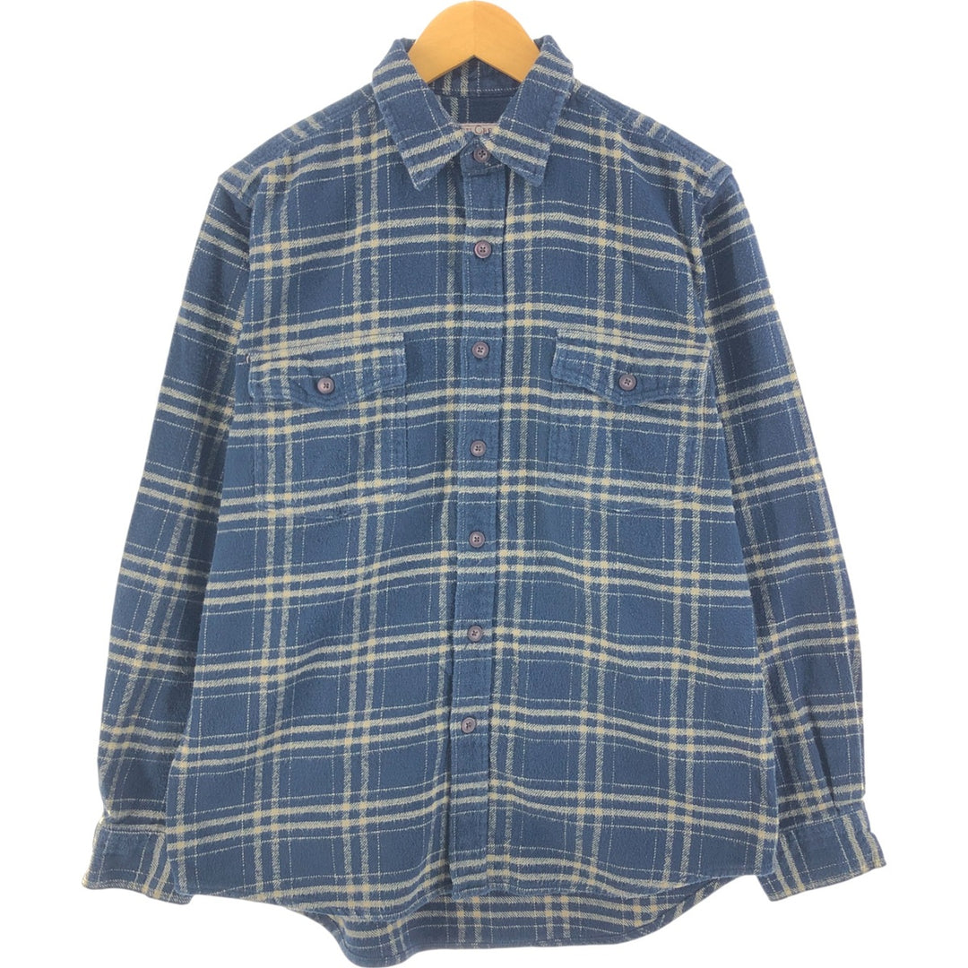 CARIBOU CREEK Long Sleeve Heavy Flannel Check Shirt Men's Size L cotton navy blue type Vintage Second Hand