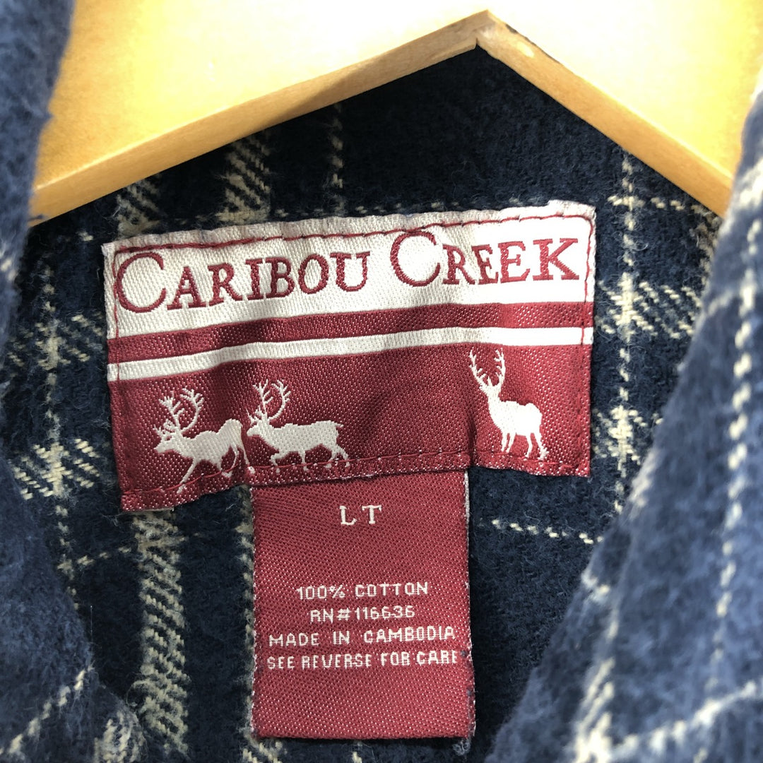 CARIBOU CREEK Long Sleeve Heavy Flannel Check Shirt Men's Size L cotton navy blue type Vintage Second Hand