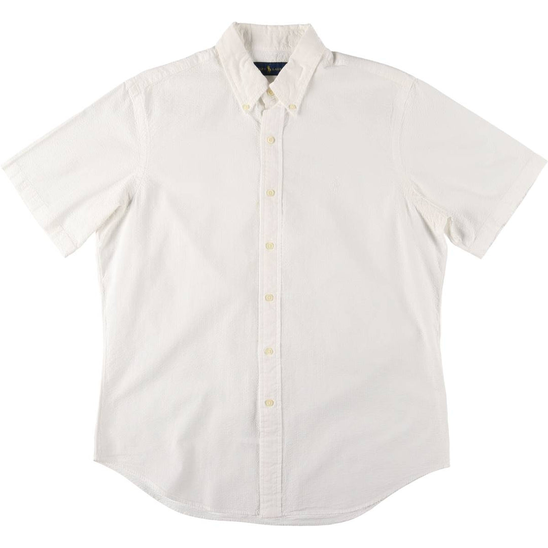 Ralph Lauren Seersucker short sleeve button down shirt, men's size L cotton white type Vintage Second Hand