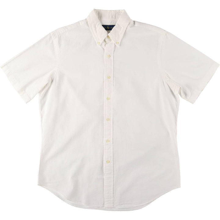 Ralph Lauren Seersucker short sleeve button down shirt, men's size L cotton white type Vintage Second Hand