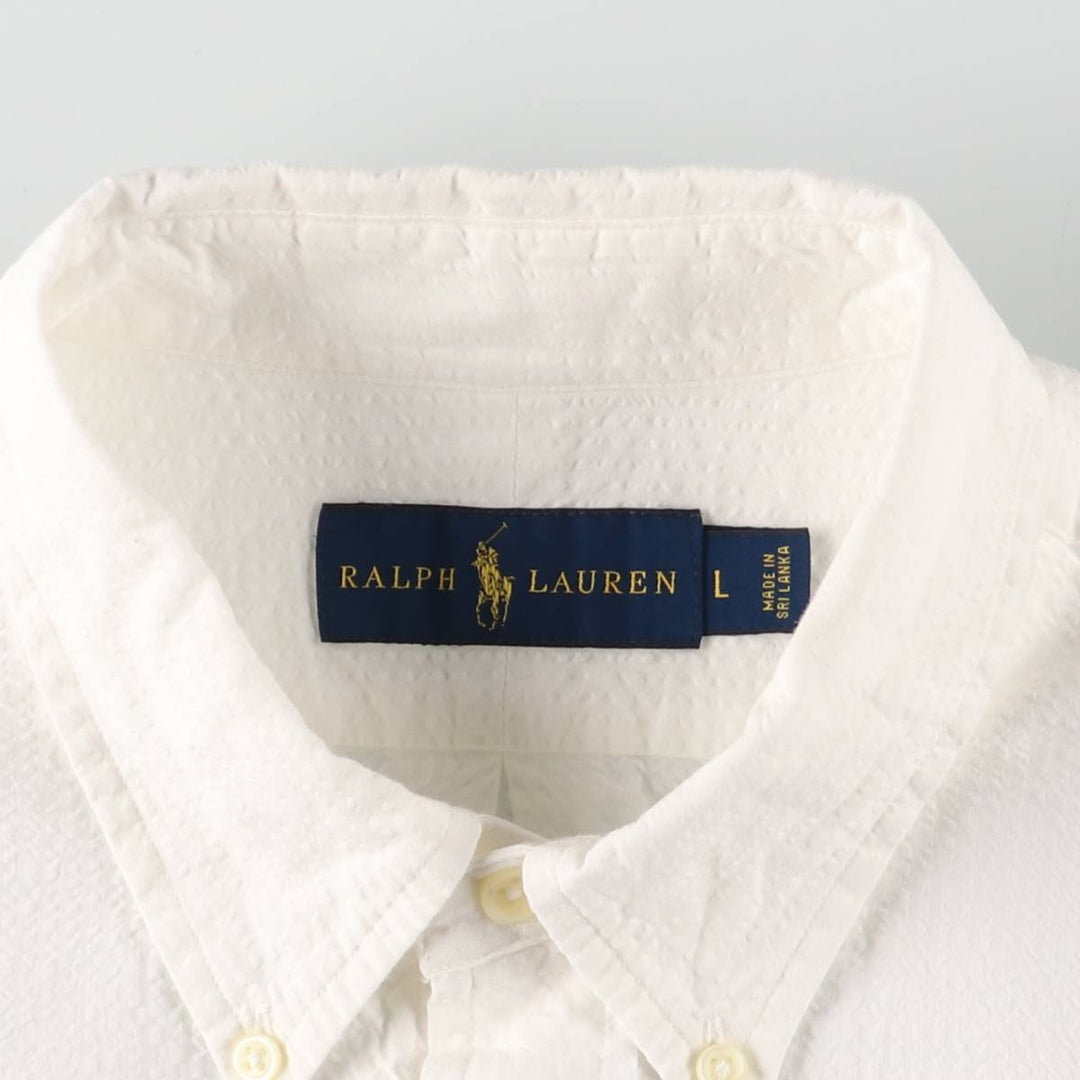 Ralph Lauren Seersucker short sleeve button down shirt, men's size L cotton white type Vintage Second Hand