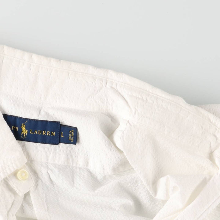 Ralph Lauren Seersucker short sleeve button down shirt, men's size L cotton white type Vintage Second Hand