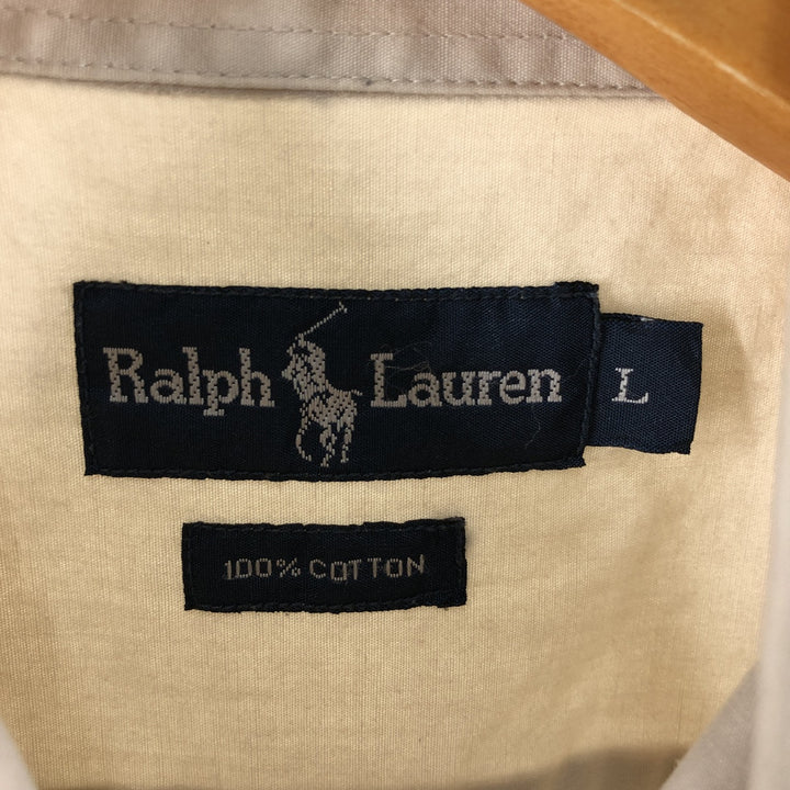 Ralph Lauren short sleeve button down shirt, men's size L cotton Beige type Vintage Second Hand