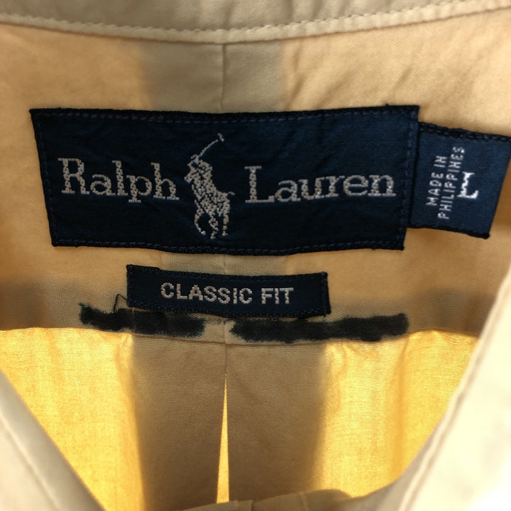 Ralph Lauren Classic Fit short sleeve button down shirt, men's size L cotton yellow type Vintage Second Hand