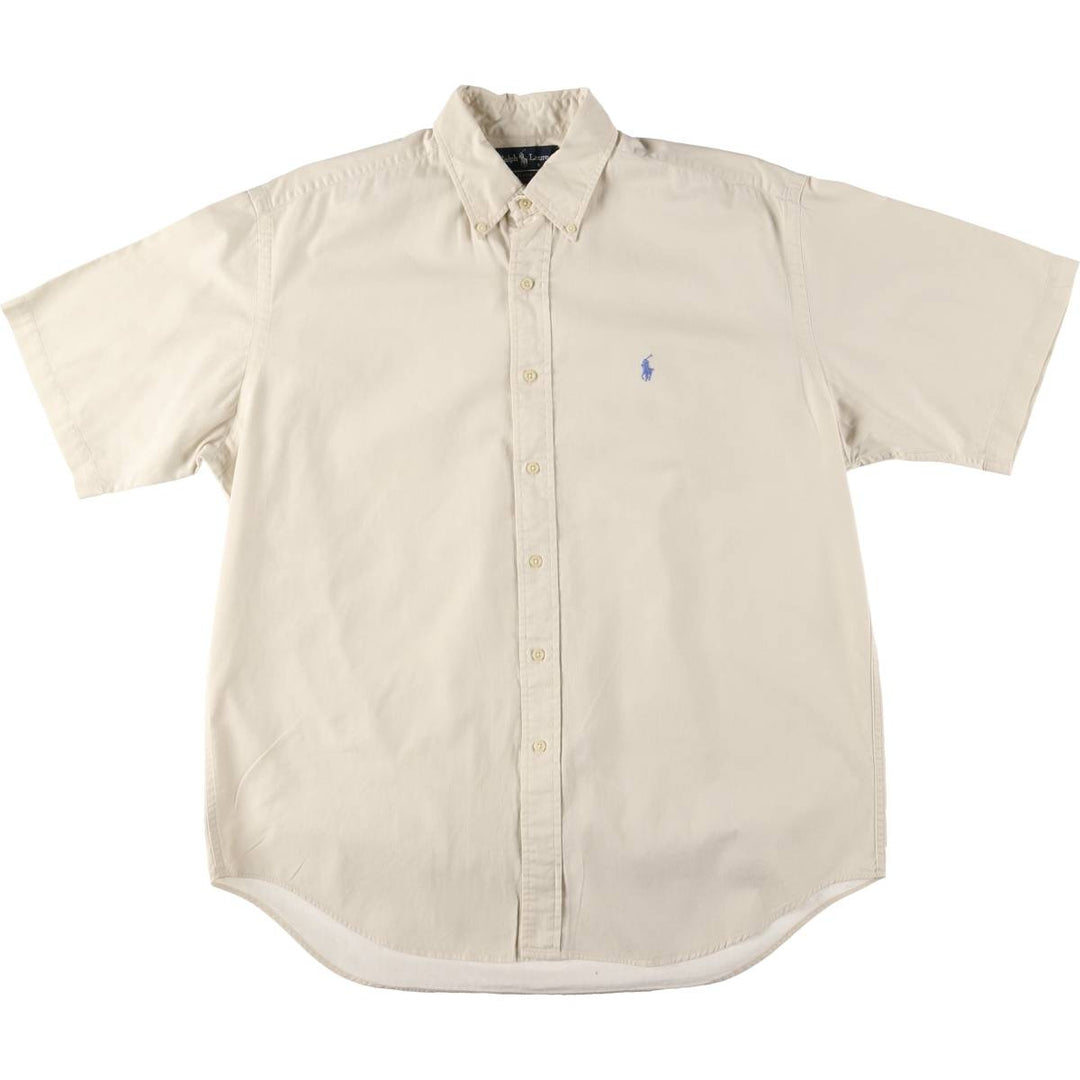 Ralph Lauren BLAIRE short sleeve button down shirt, men's size L cotton ivory Vintage Second Hand