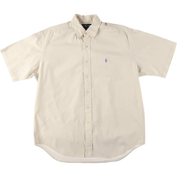 Ralph Lauren BLAIRE short sleeve button down shirt, men's size L cotton ivory Vintage Second Hand