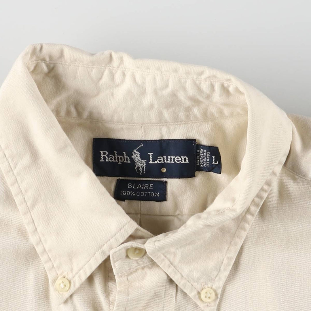 Ralph Lauren BLAIRE short sleeve button down shirt, men's size L cotton ivory Vintage Second Hand