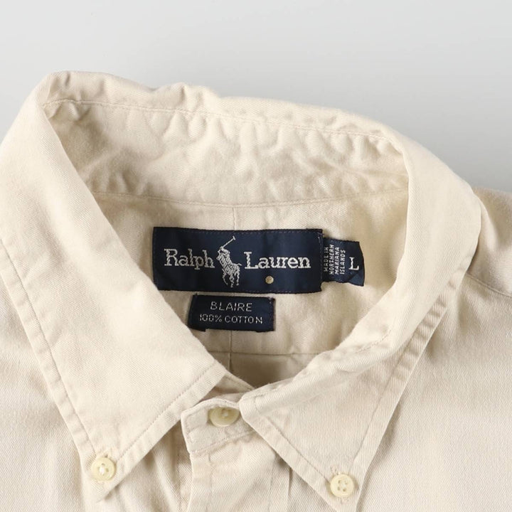 Ralph Lauren BLAIRE short sleeve button down shirt, men's size L cotton ivory Vintage Second Hand