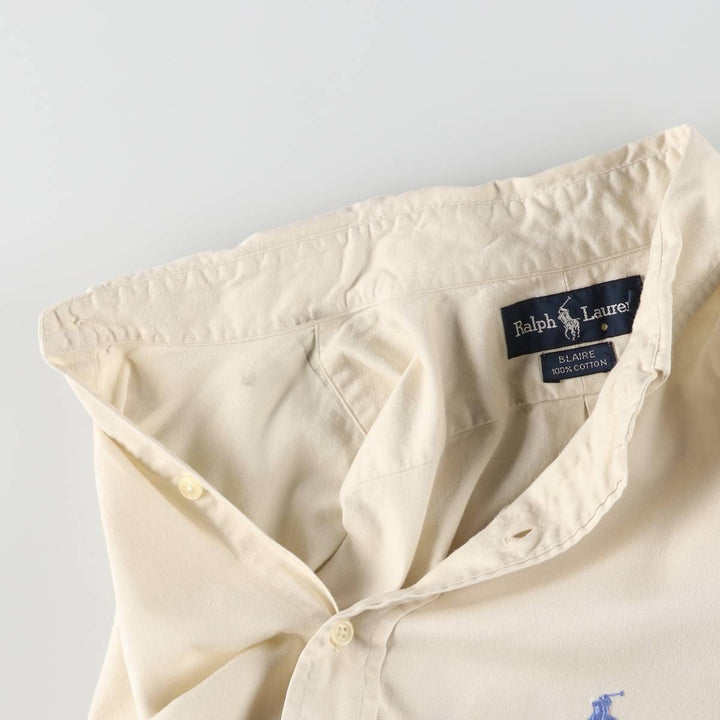 Ralph Lauren BLAIRE short sleeve button down shirt, men's size L cotton ivory Vintage Second Hand