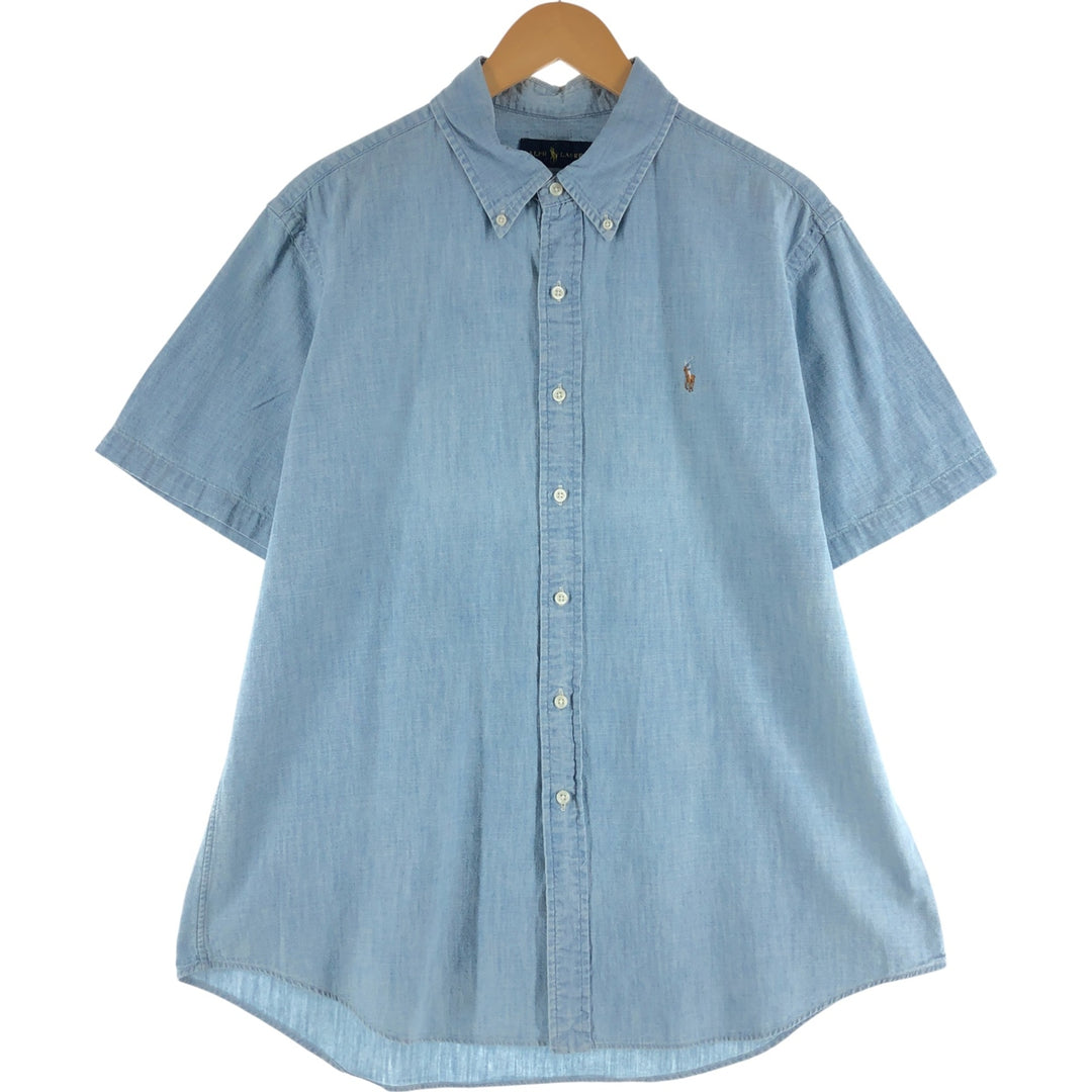 Ralph Lauren Chambray short sleeve button down shirt, men's XL size cotton Blue type light blue Vintage Second Hand