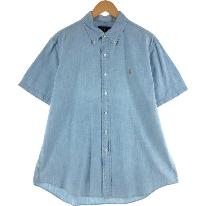 Ralph Lauren Chambray short sleeve button down shirt, men's XL size cotton Blue type light blue Vintage Second Hand
