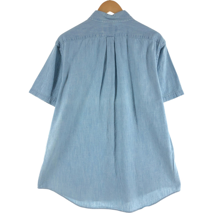 Ralph Lauren Chambray short sleeve button down shirt, men's XL size cotton Blue type light blue Vintage Second Hand