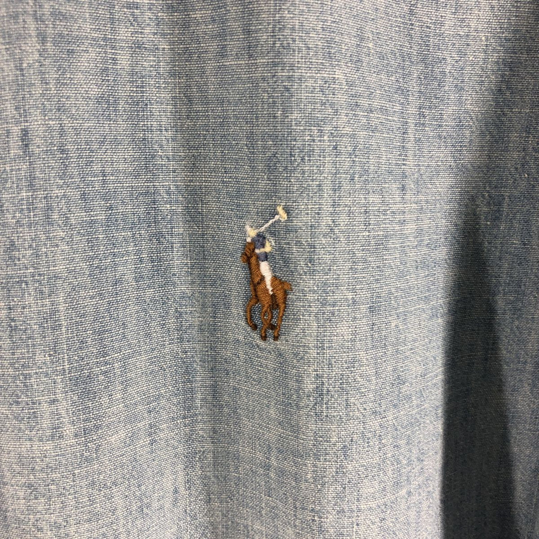 Ralph Lauren Chambray short sleeve button down shirt, men's XL size cotton Blue type light blue Vintage Second Hand