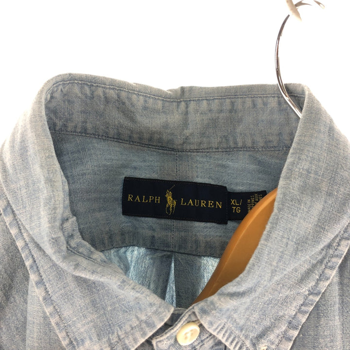 Ralph Lauren Chambray short sleeve button down shirt, men's XL size cotton Blue type light blue Vintage Second Hand