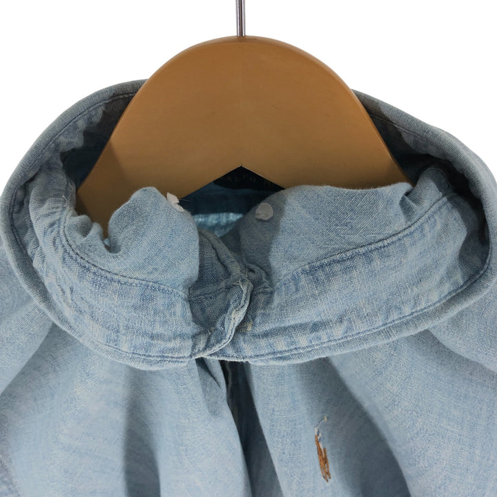 Ralph Lauren Chambray short sleeve button down shirt, men's XL size cotton Blue type light blue Vintage Second Hand
