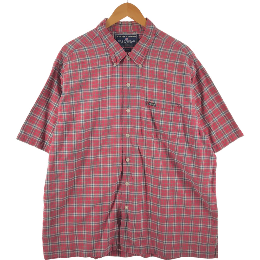 Ralph Lauren SPORTSMAN short sleeve button down check shirt, men's XXL size cotton red type Vintage Second Hand
