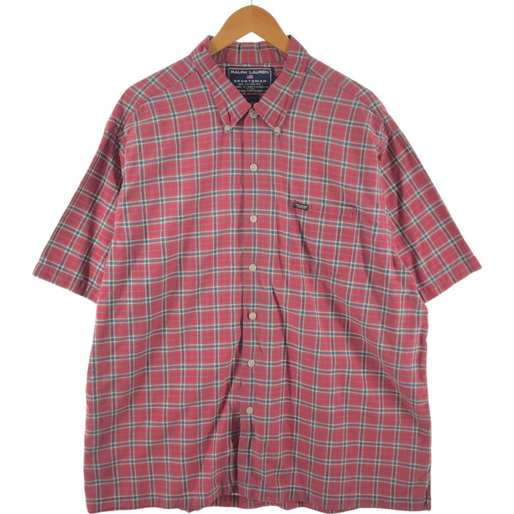 Ralph Lauren SPORTSMAN short sleeve button down check shirt, men's XXL size cotton red type Vintage Second Hand