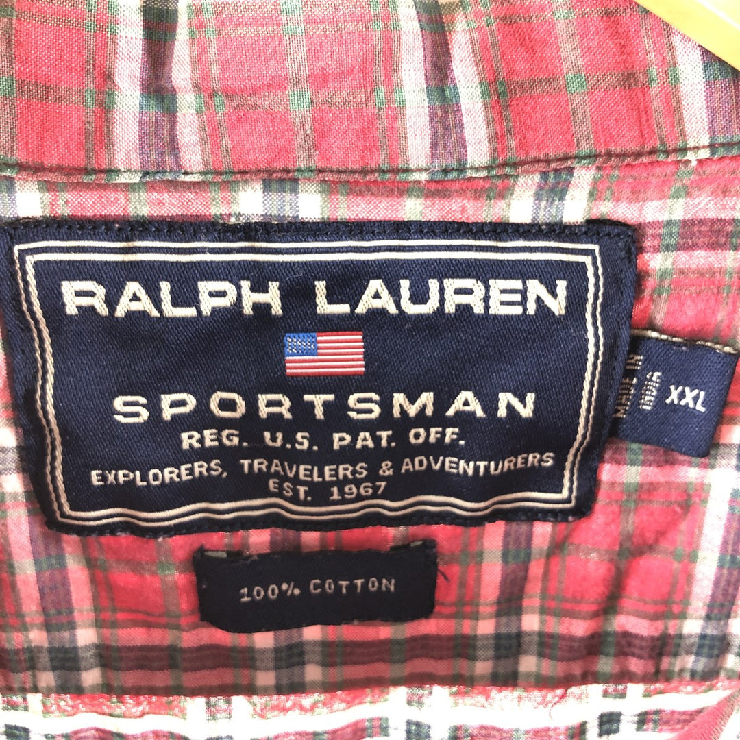 Ralph Lauren SPORTSMAN short sleeve button down check shirt, men's XXL size cotton red type Vintage Second Hand