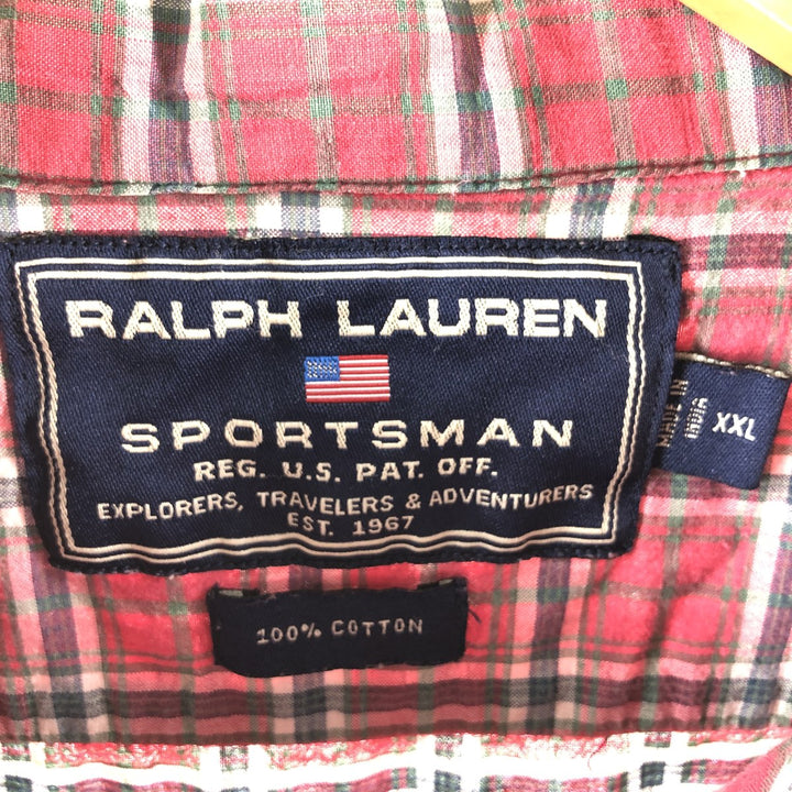 Ralph Lauren SPORTSMAN short sleeve button down check shirt, men's XXL size cotton red type Vintage Second Hand