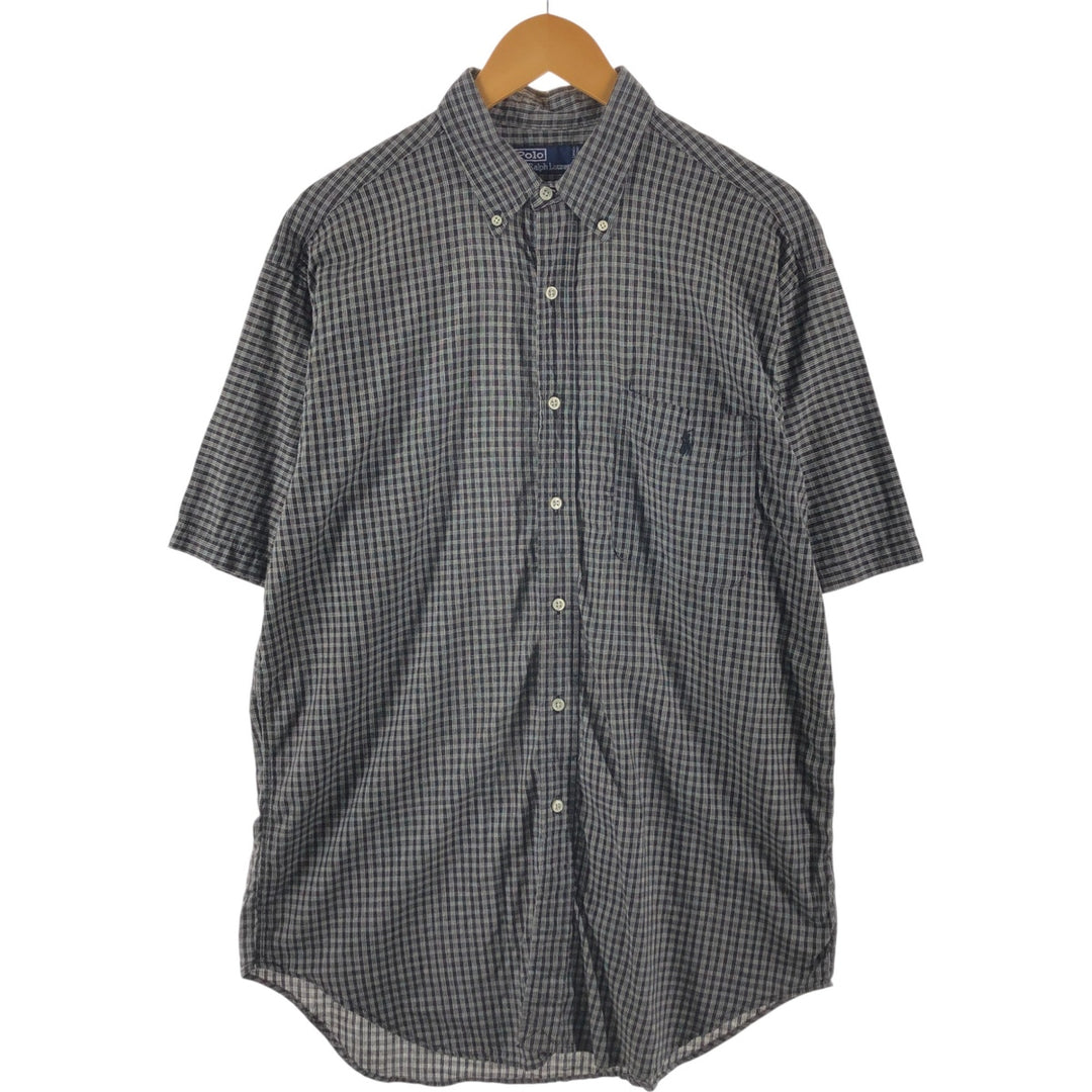 Ralph Lauren POLO by Ralph Lauren short sleeve button down check shirt made in Canada men's size L cotton black type Vintage Second Hand