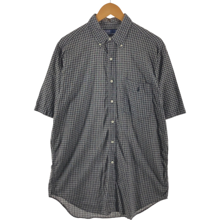 Ralph Lauren POLO by Ralph Lauren short sleeve button down check shirt made in Canada men's size L cotton black type Vintage Second Hand