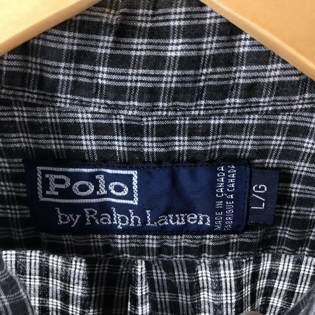 Ralph Lauren POLO by Ralph Lauren short sleeve button down check shirt made in Canada men's size L cotton black type Vintage Second Hand