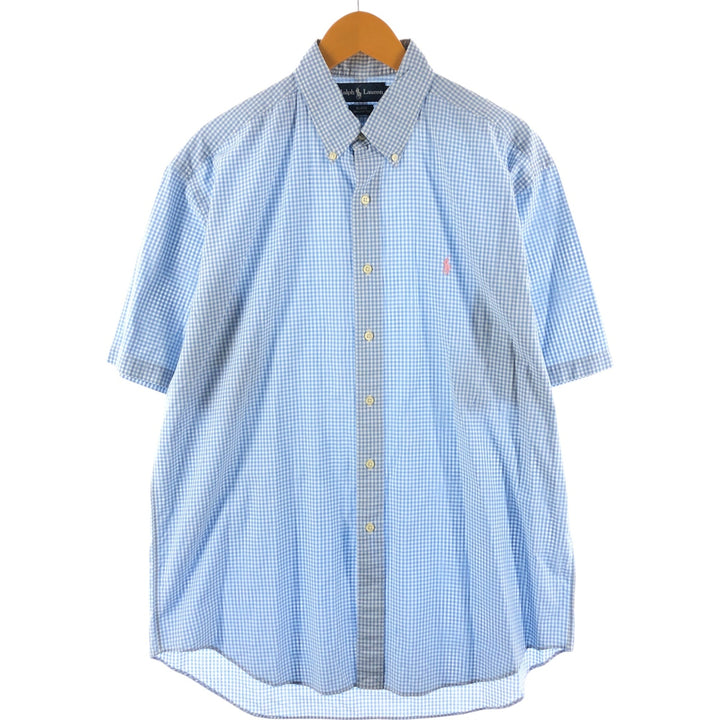 Ralph Lauren BLAKE Gingham Check Short Sleeve Button Down Check Shirt Men's Size L cotton Blue type light blue Vintage Second Hand