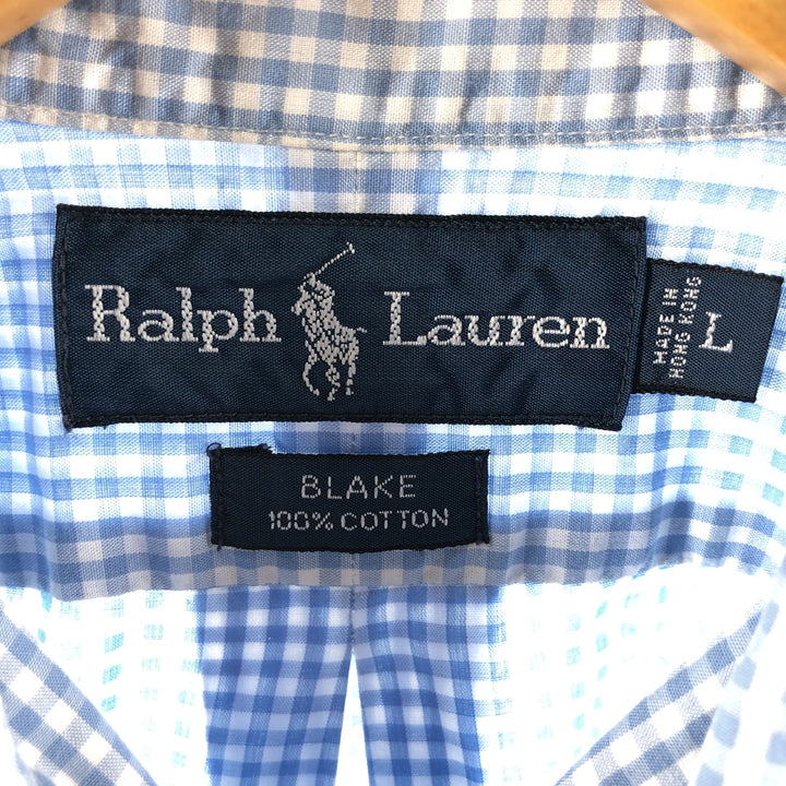 Ralph Lauren BLAKE Gingham Check Short Sleeve Button Down Check Shirt Men's Size L cotton Blue type light blue Vintage Second Hand