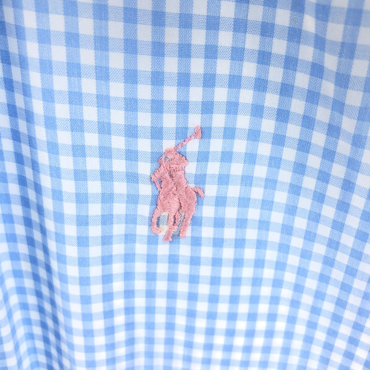 Ralph Lauren BLAKE Gingham Check Short Sleeve Button Down Check Shirt Men's Size L cotton Blue type light blue Vintage Second Hand