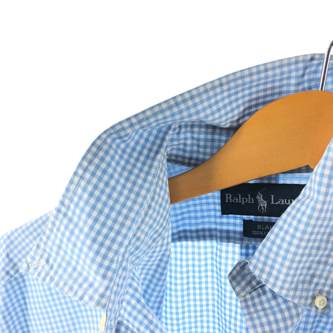 Ralph Lauren BLAKE Gingham Check Short Sleeve Button Down Check Shirt Men's Size L cotton Blue type light blue Vintage Second Hand