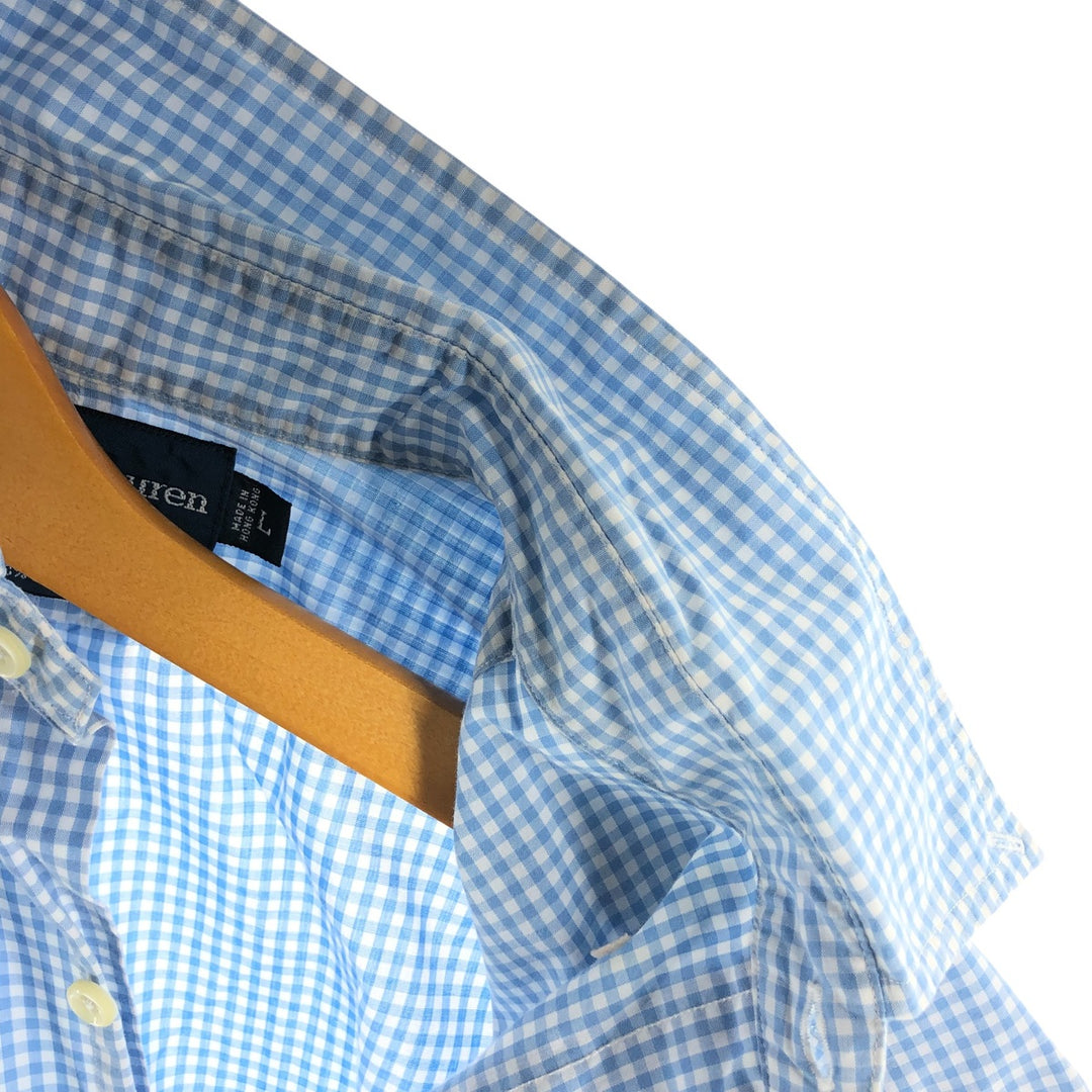 Ralph Lauren BLAKE Gingham Check Short Sleeve Button Down Check Shirt Men's Size L cotton Blue type light blue Vintage Second Hand