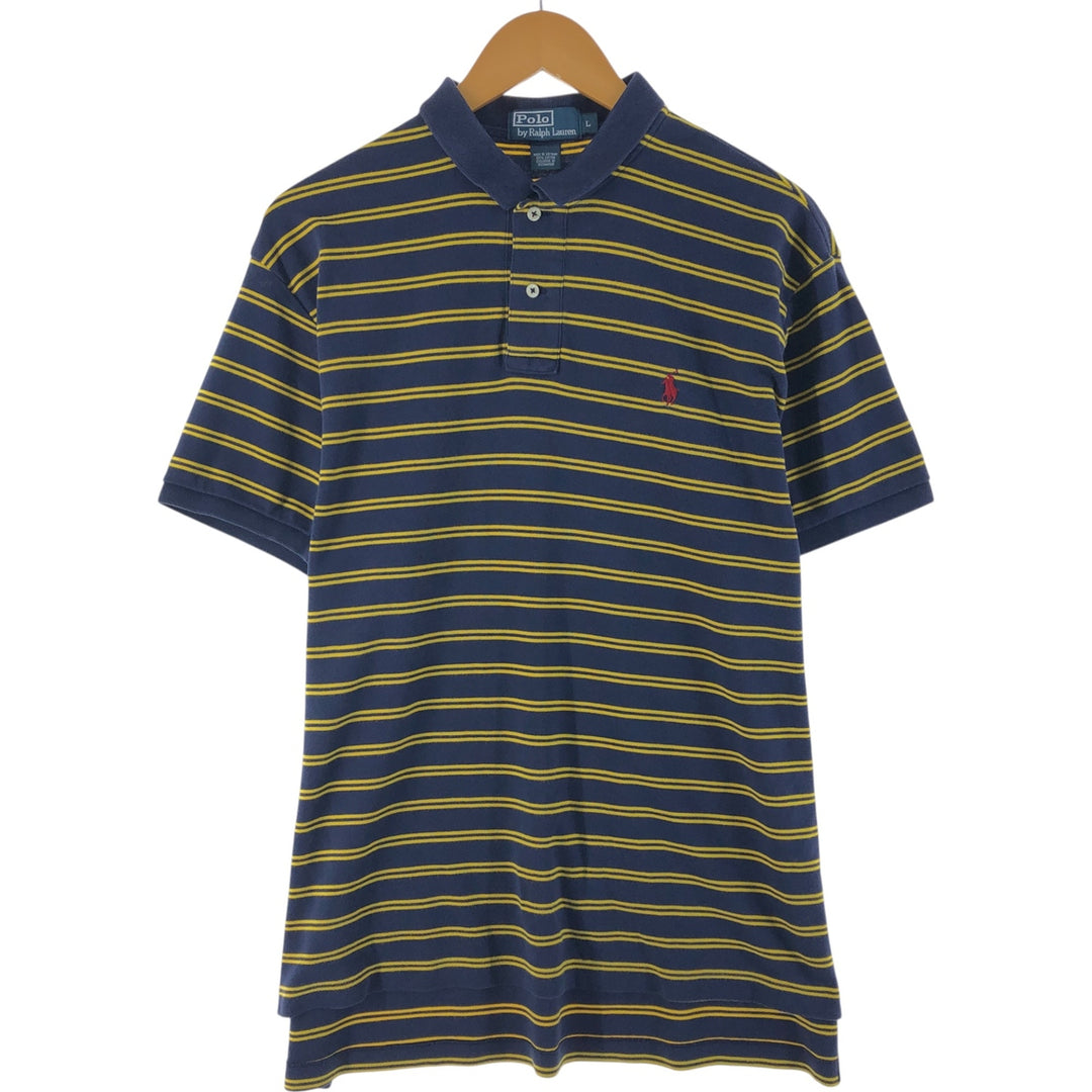 Ralph Lauren POLO by Ralph Lauren short sleeve striped polo shirt, men's size L cotton navy blue type Vintage Second Hand