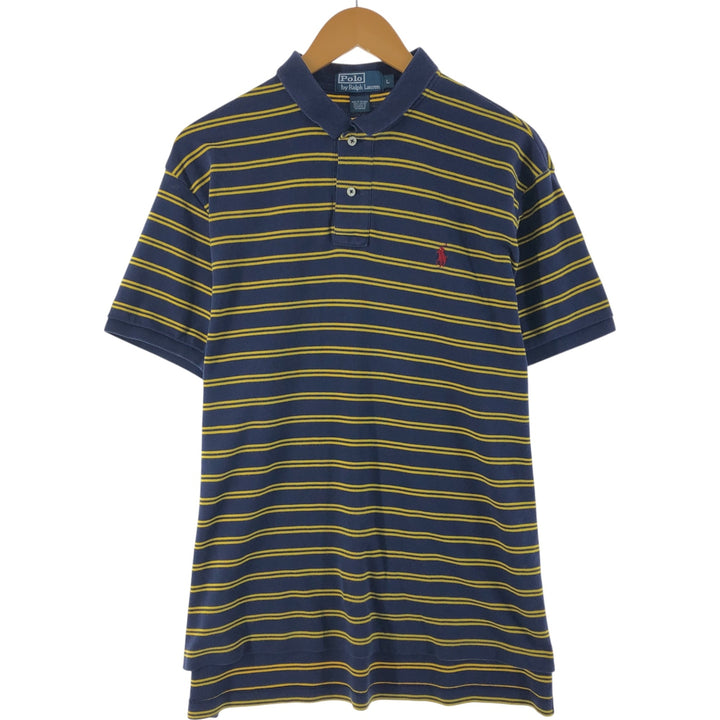 Ralph Lauren POLO by Ralph Lauren short sleeve striped polo shirt, men's size L cotton navy blue type Vintage Second Hand