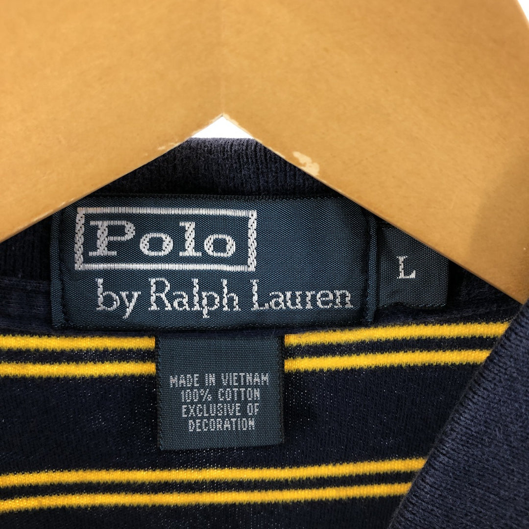 Ralph Lauren POLO by Ralph Lauren short sleeve striped polo shirt, men's size L cotton navy blue type Vintage Second Hand