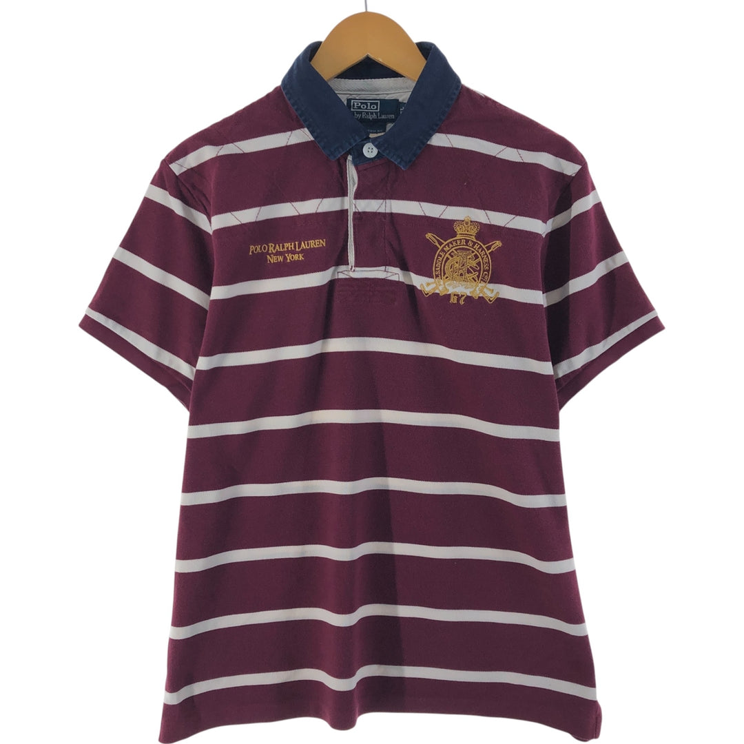 Ralph Lauren POLO by Ralph Lauren CUSTOM FIT Border Pattern Short Sleeve Border Polo Shirt Men's XL cotton wine-red Vintage Second Hand