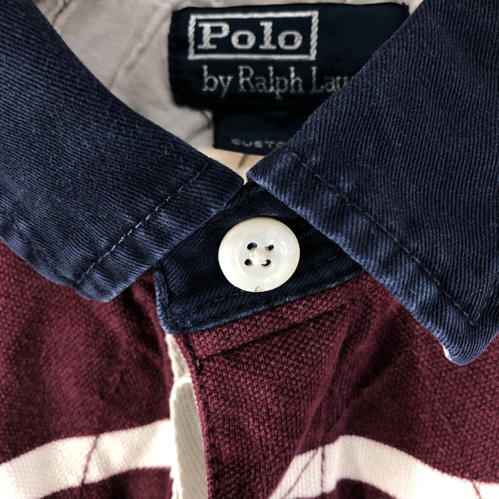 Ralph Lauren POLO by Ralph Lauren CUSTOM FIT Border Pattern Short Sleeve Border Polo Shirt Men's XL cotton wine-red Vintage Second Hand