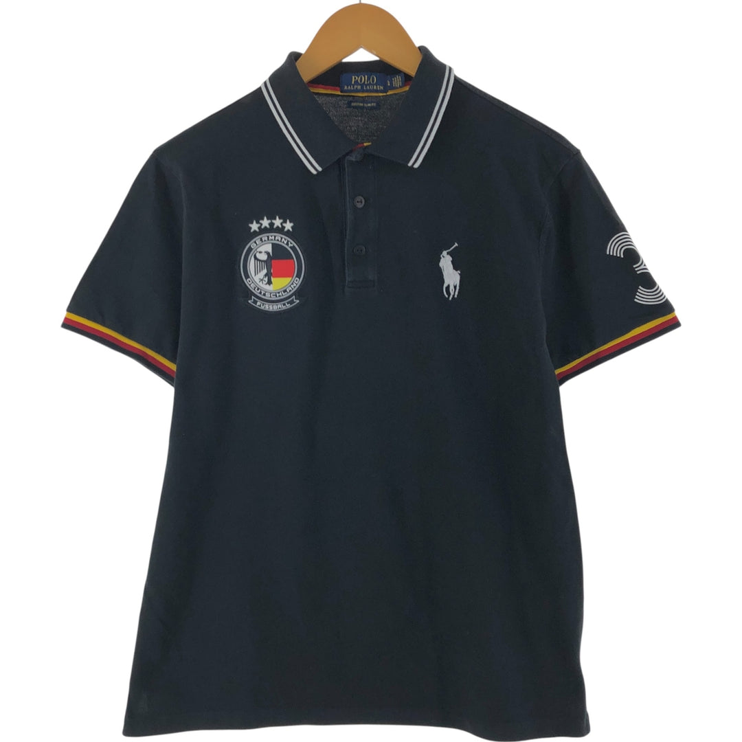 Ralph Lauren POLO RALPH LAUREN CUSTOM SLIM FIT Germany representative short sleeve polo shirt men's L equivalent cotton black type Vintage Second Hand