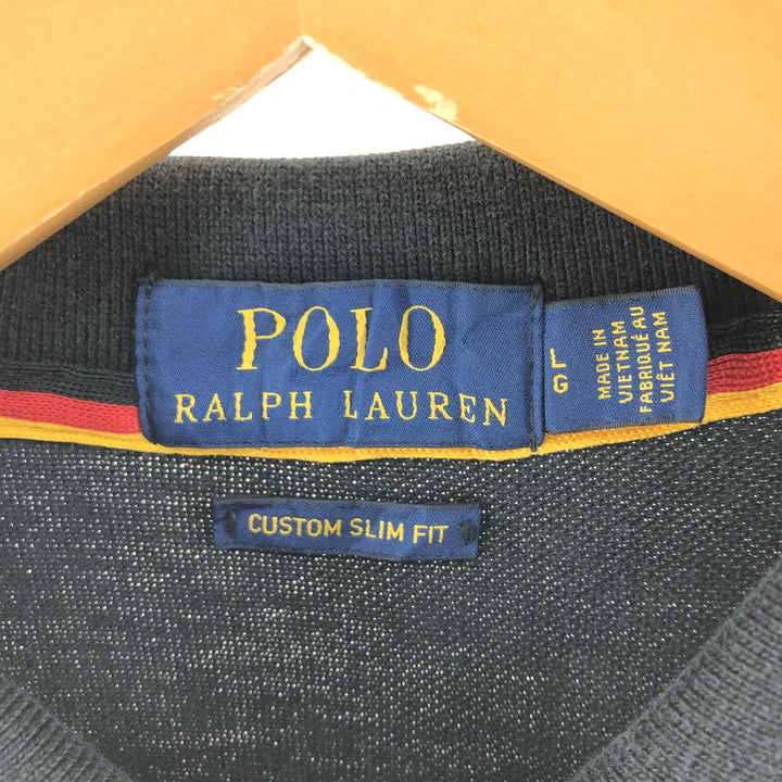 Ralph Lauren POLO RALPH LAUREN CUSTOM SLIM FIT Germany representative short sleeve polo shirt men's L equivalent cotton black type Vintage Second Hand