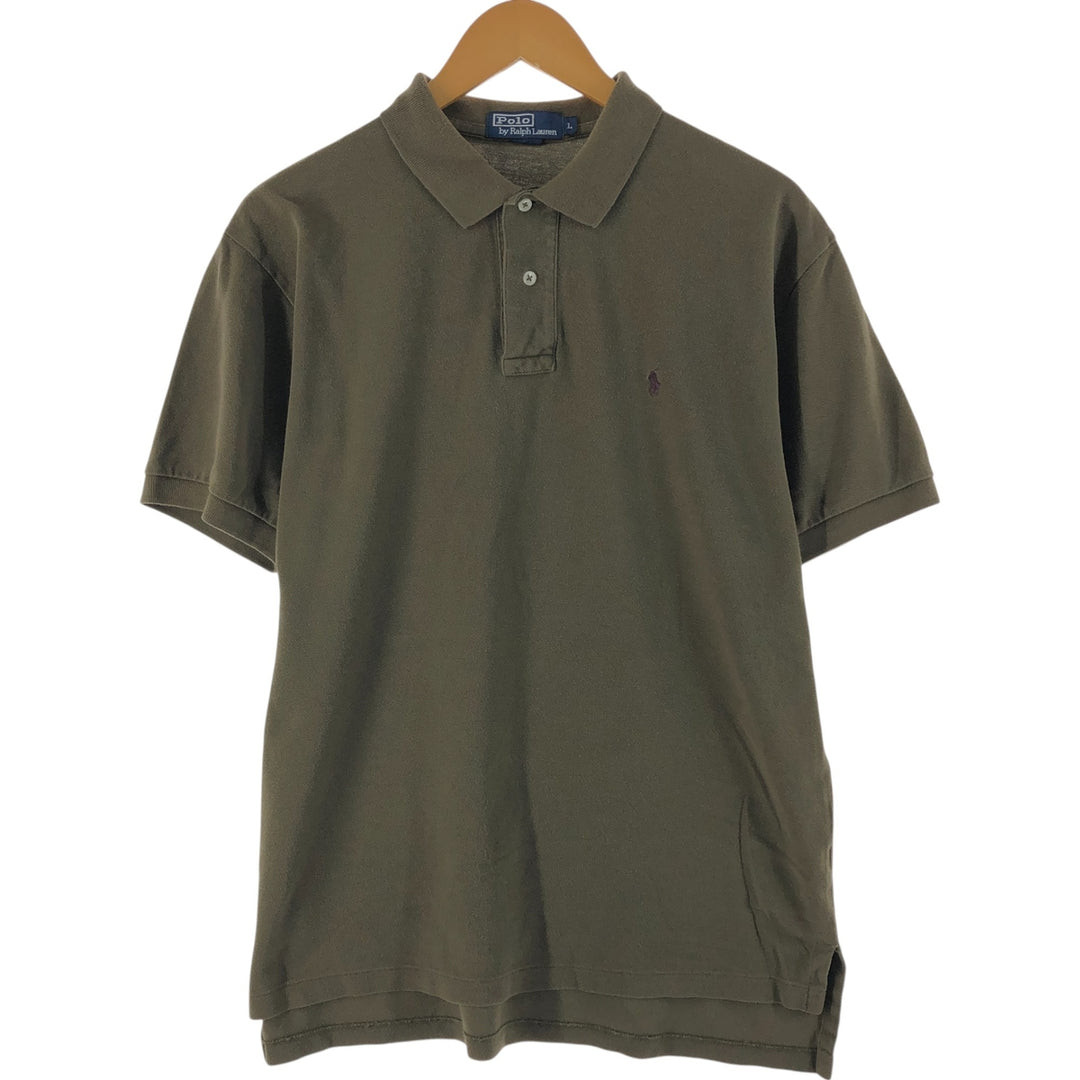 Ralph Lauren POLO by Ralph Lauren short sleeve polo shirt, men's size L cotton Khaki type Vintage Second Hand