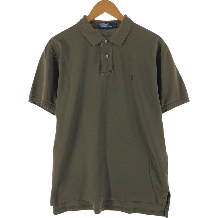 Ralph Lauren POLO by Ralph Lauren short sleeve polo shirt, men's size L cotton Khaki type Vintage Second Hand