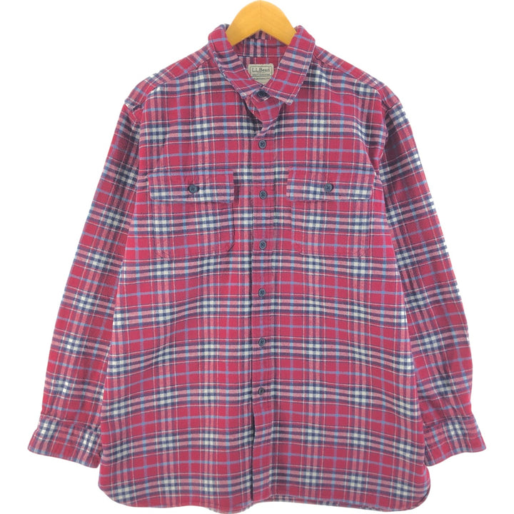 LLBean Long Sleeve Flannel Check Shirt, Men's Size L cotton red type Vintage Second Hand