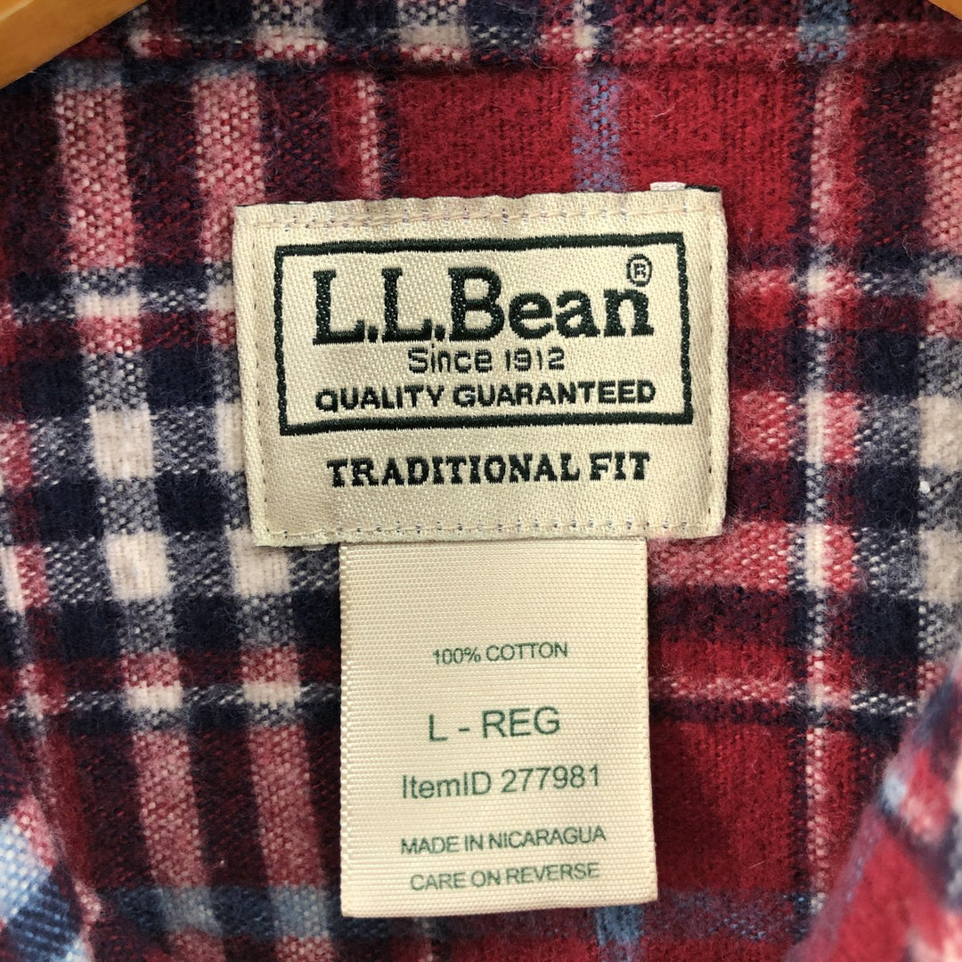 LLBean Long Sleeve Flannel Check Shirt, Men's Size L cotton red type Vintage Second Hand