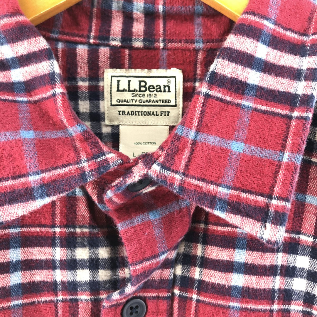 LLBean Long Sleeve Flannel Check Shirt, Men's Size L cotton red type Vintage Second Hand