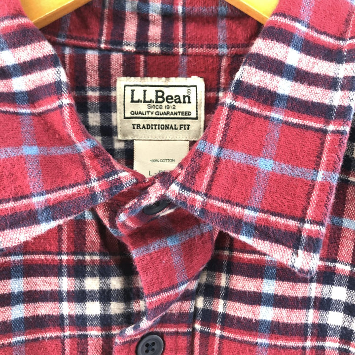 LLBean Long Sleeve Flannel Check Shirt, Men's Size L cotton red type Vintage Second Hand