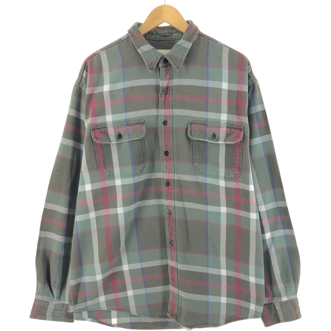 90s-00'S Eddie Bauer Long Sleeve Flannel Check Shirt Men's XL Vintage cotton Khaki type Vintage Second Hand