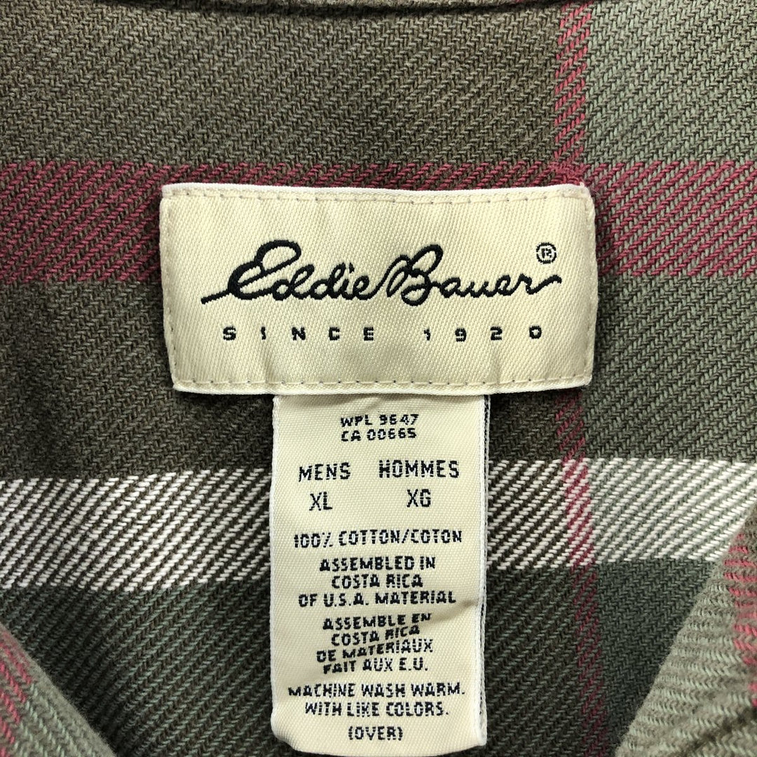 90s-00'S Eddie Bauer Long Sleeve Flannel Check Shirt Men's XL Vintage cotton Khaki type Vintage Second Hand