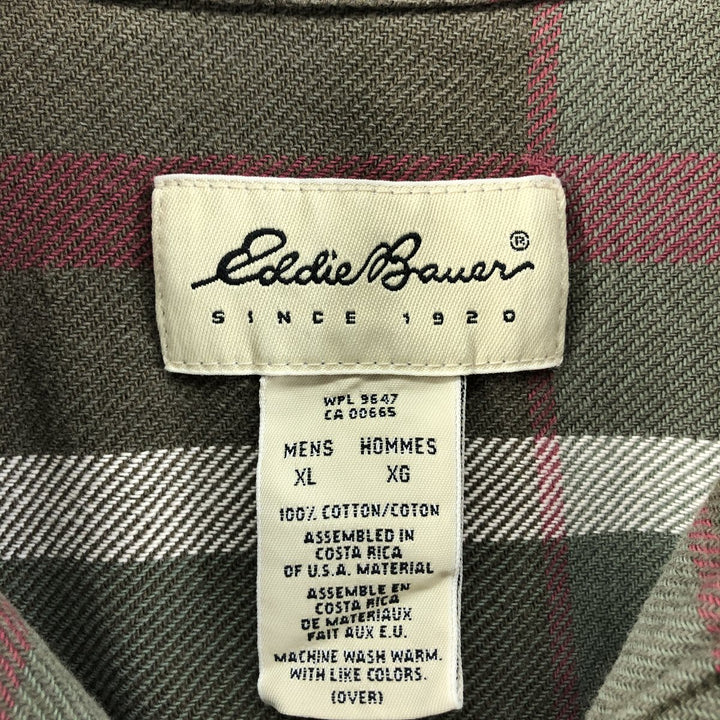 90s-00'S Eddie Bauer Long Sleeve Flannel Check Shirt Men's XL Vintage cotton Khaki type Vintage Second Hand