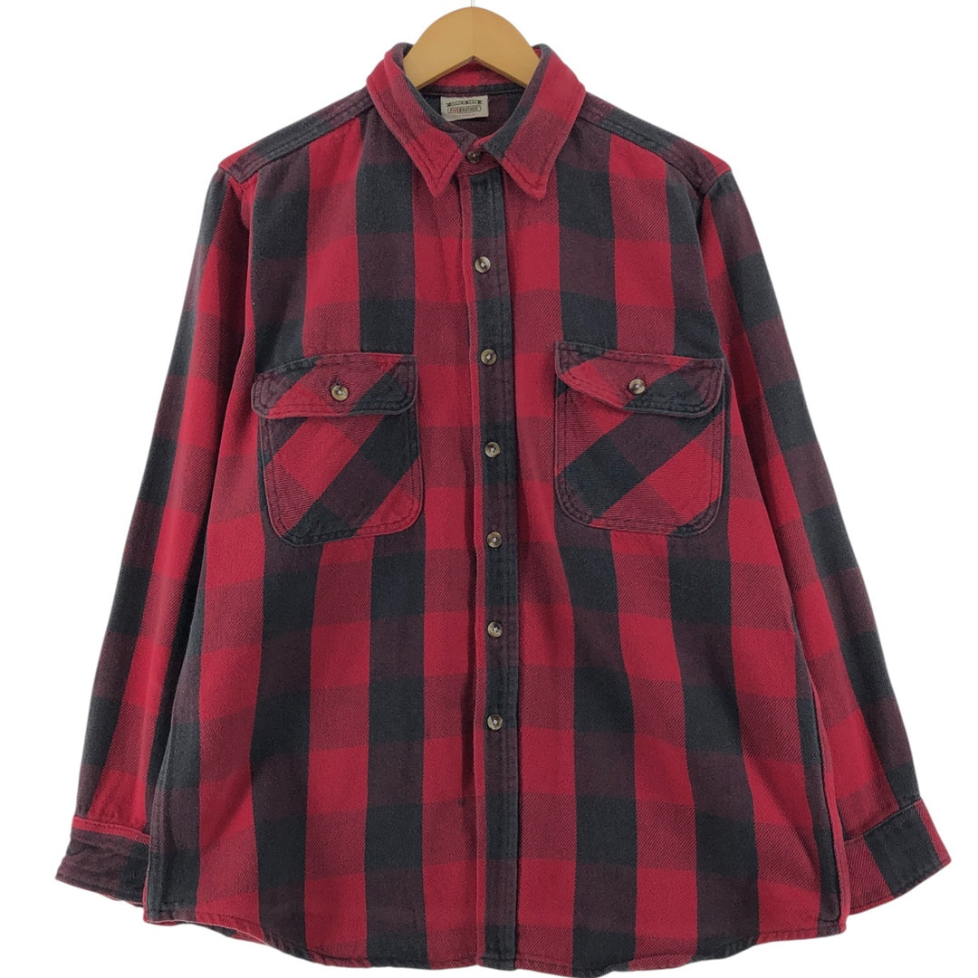 90'S Five Brother Buffalo Check Long Sleeve Heavy Flannel Check Shirt Men's Size L Vintage unclear red type Vintage Second Hand