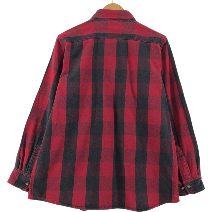 90'S Five Brother Buffalo Check Long Sleeve Heavy Flannel Check Shirt Men's Size L Vintage unclear red type Vintage Second Hand