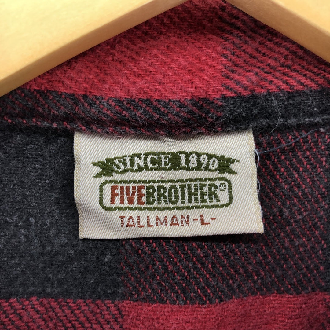 90'S Five Brother Buffalo Check Long Sleeve Heavy Flannel Check Shirt Men's Size L Vintage unclear red type Vintage Second Hand